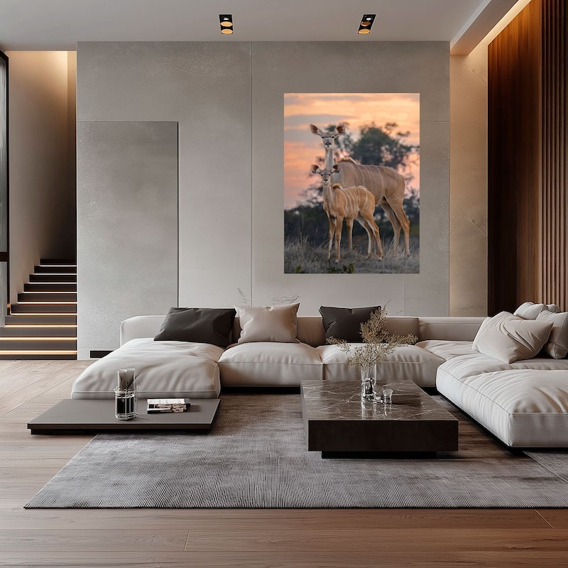 Fine Art kudu print op acrylglas in een moderne woonkamer - Belonging, Julia Eilert 